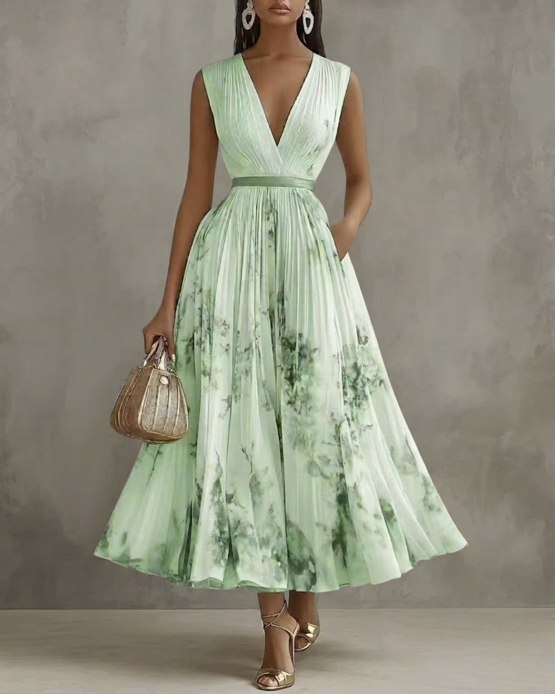 Women's Floral Pleated Midi Dress-Inmodax