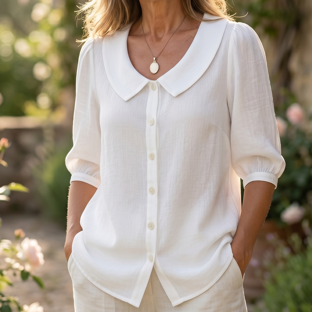 Women's Lightweight Rounded-Collar Blouse-Inmodax