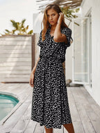 Women's Printed Tie Waist Midi Dress-Inmodax