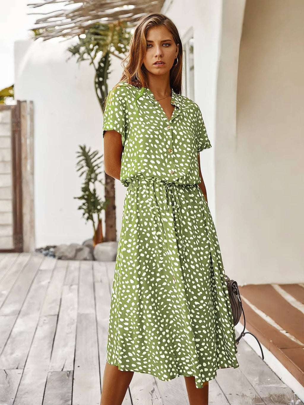 Women's Printed Tie Waist Midi Dress-Inmodax