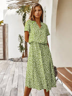 Women's Printed Tie Waist Midi Dress-Inmodax