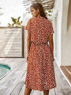 Women's Printed Tie Waist Midi Dress-Inmodax