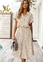 Women's Printed Tie Waist Midi Dress-Inmodax