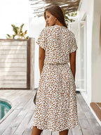 Women's Printed Tie Waist Midi Dress-Inmodax