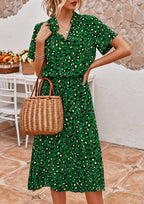 Women's Printed Tie Waist Midi Dress-Inmodax