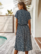 Women's Printed Tie Waist Midi Dress-Inmodax