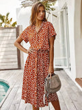 Women's Printed Tie Waist Midi Dress-Inmodax