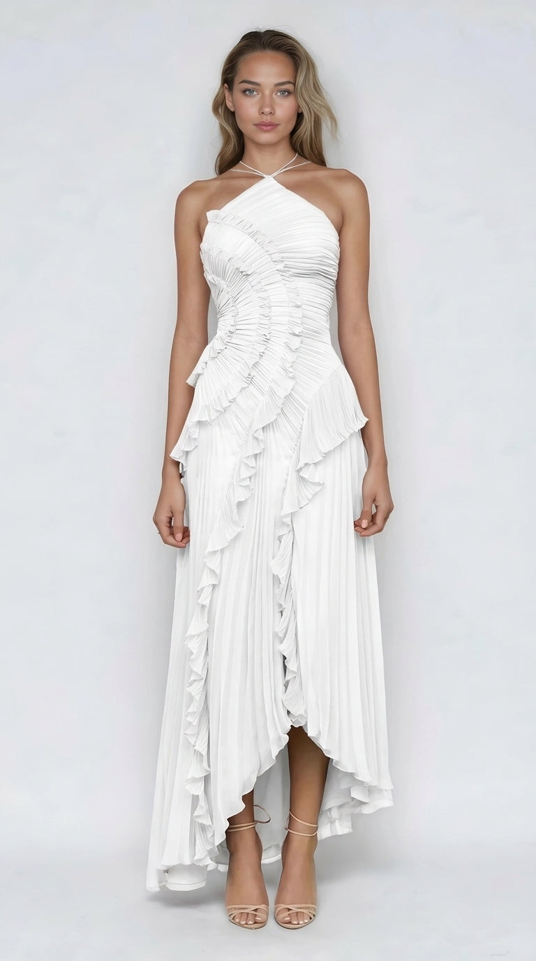 Women's Ruffle Pleated Midi Dress-Inmodax
