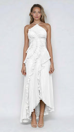 Women's Ruffle Pleated Midi Dress-Inmodax