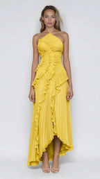 Women's Ruffle Pleated Midi Dress-Inmodax