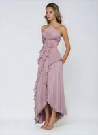 Women's Ruffle Pleated Midi Dress-Inmodax