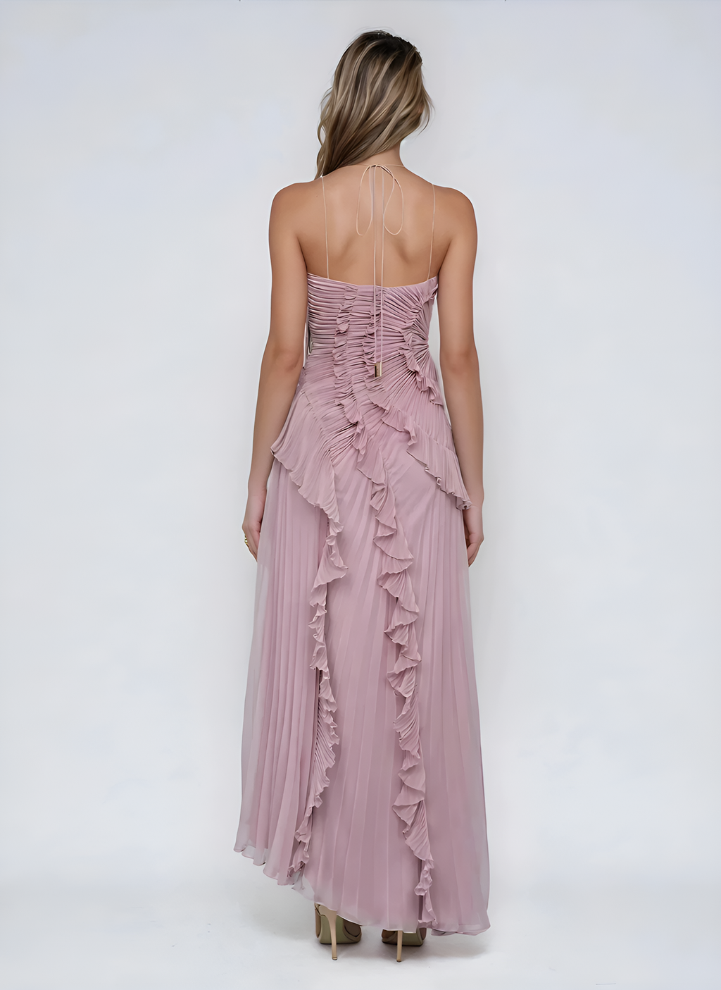 Women's Ruffle Pleated Midi Dress-Inmodax