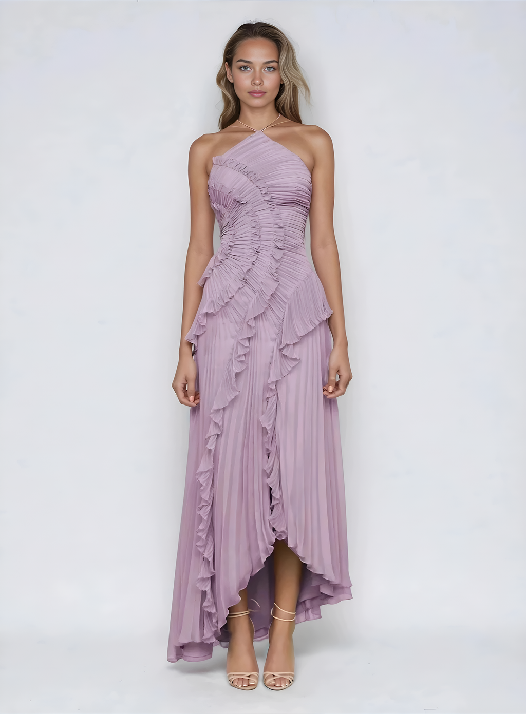 Women's Ruffle Pleated Midi Dress-Inmodax