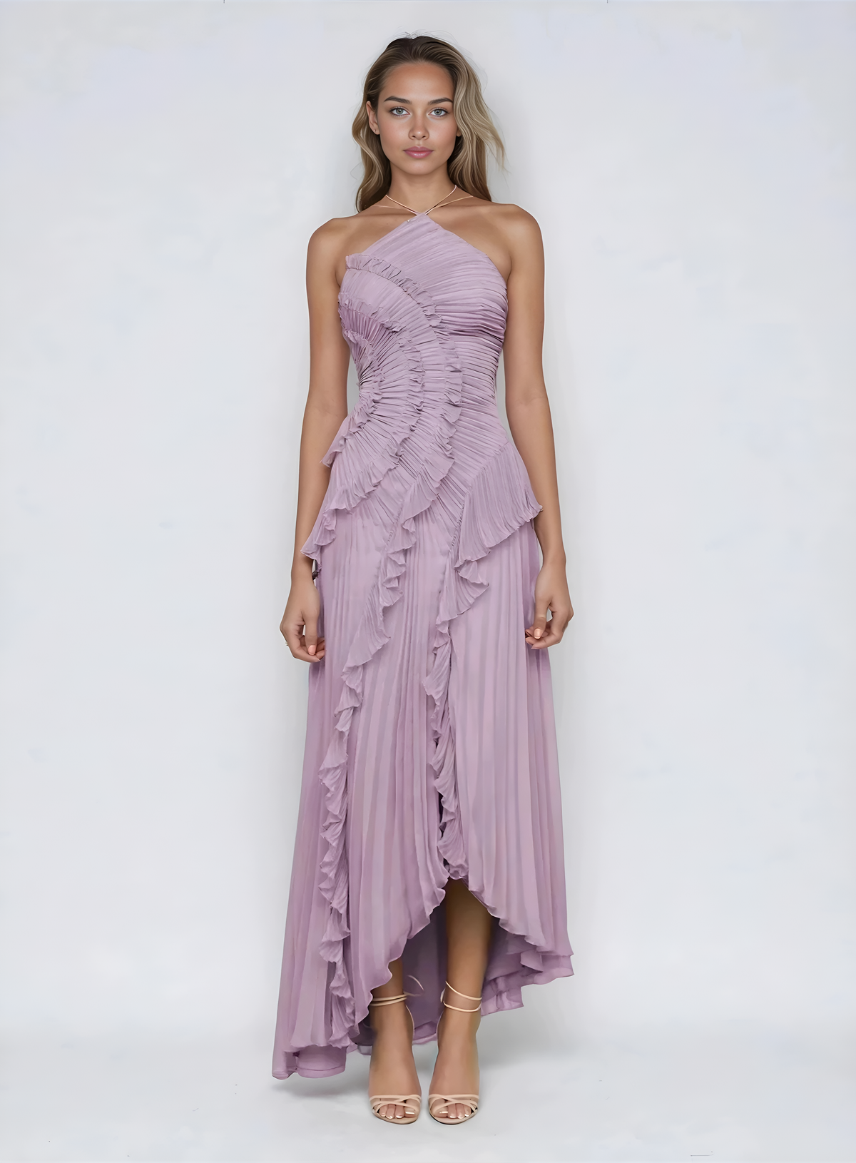 Women's Ruffle Pleated Midi Dress-Inmodax